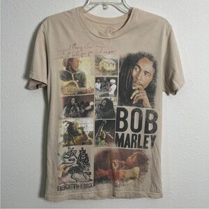 Bob Marley Catch A Fire Beige All Over Photo Print T-Shirt Adult Small Cotton